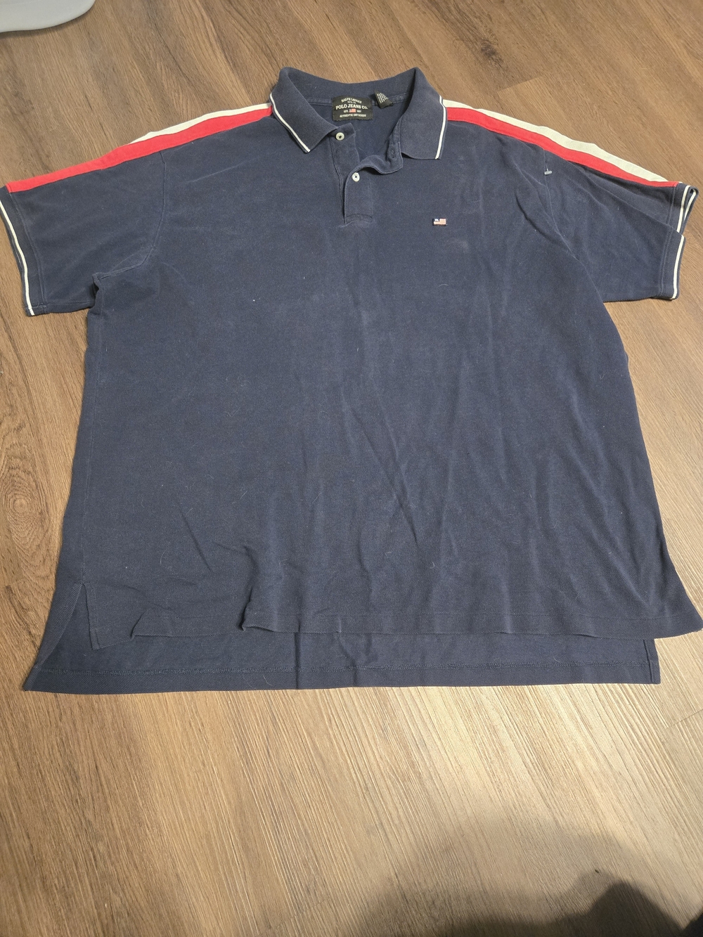Nautica Men's Navy Polo with Red & White Shoulder Stripes XL